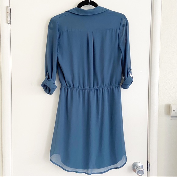 Charlotte Russe Long Sleeve Collared Button Up Dress Blue S - Picture 2 of 14